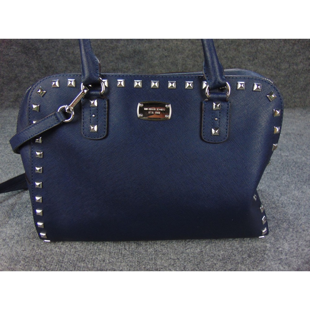 Michael Kors Sutton Satchel Navy Leather Top Zip Structured Bag Top Zip Edgy Bag - Picture 4 of 14